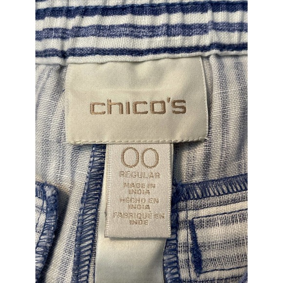 CHICO’S 00 Women’s 2 Linen Pants Blue Striped - Picture 7 of 10